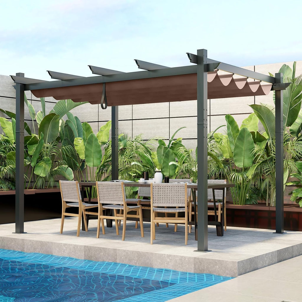 Tangkula 10x12 Ft Pergola, Heavy-Duty Aluminum Outdoor Pergola with Retractable Sun Shade Canopy, Extra Large Patio Shelter Pavilion, Metal Pergola Structure for Deck, Porch, Garden, Yard