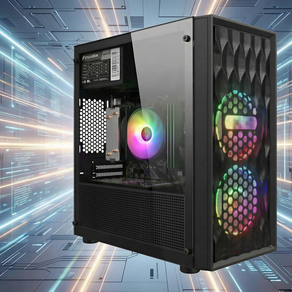 STGAubron Gaming PC Desktop Computer, Intel Core i5-9400F up to 4.1GHz, Radeon RX 580 8G, 16GB DDR4, 512GB SSD, WiFi 6, BT 5.0, RGB Fan x 4, Windows 11 Home