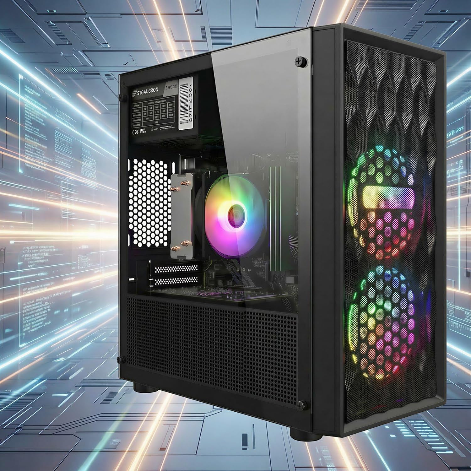 STGAubron Gaming PC Desktop Computer, Intel Core i5-9400F up to 4.1GHz, Radeon RX 580 8G, 16GB DDR4, 512GB SSD, WiFi 6, BT 5.0, RGB Fan x 4, Windows 11 Home