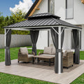 EAGLE PEAK 12x10 Hardtop Gazebo, Galvanized Steel Double Roof with Aluminum Frame, Outdoor Pavilion with Netting and Curtains for Patio, Deck, Lawn and Garden, White/Gray