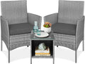 Best Choice Products 3-Piece Outdoor Wicker Conversation Bistro Set, Space Saving Patio Furniture for Garden w/Side Table - Gray/Gray