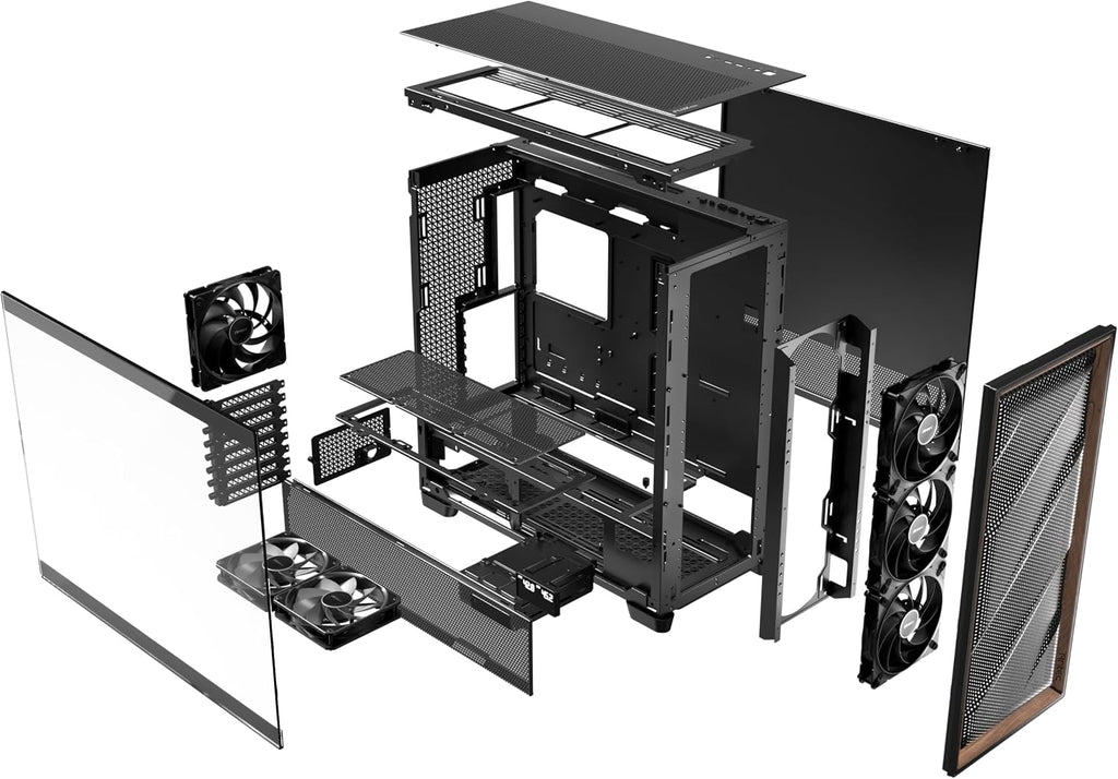 Antec Flux Pro, 6 x PWM Fans Included, High-Airflow Front Panel with Walnut Wood, iShift PSU 90° Mount, USB3.0 x 2, Type-C, 420mm Radiator Support, Temp. Display, Full-Tower E-ATX PC Case