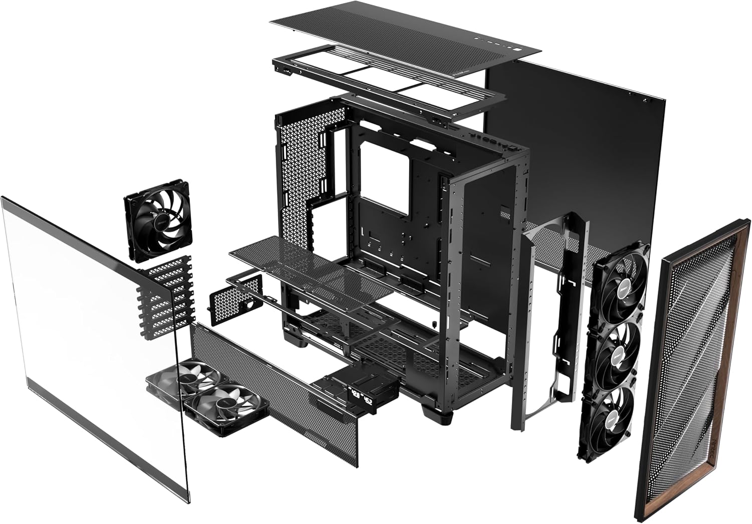 Antec Flux Pro, 6 x PWM Fans Included, High-Airflow Front Panel with Walnut Wood, iShift PSU 90° Mount, USB3.0 x 2, Type-C, 420mm Radiator Support, Temp. Display, Full-Tower E-ATX PC Case