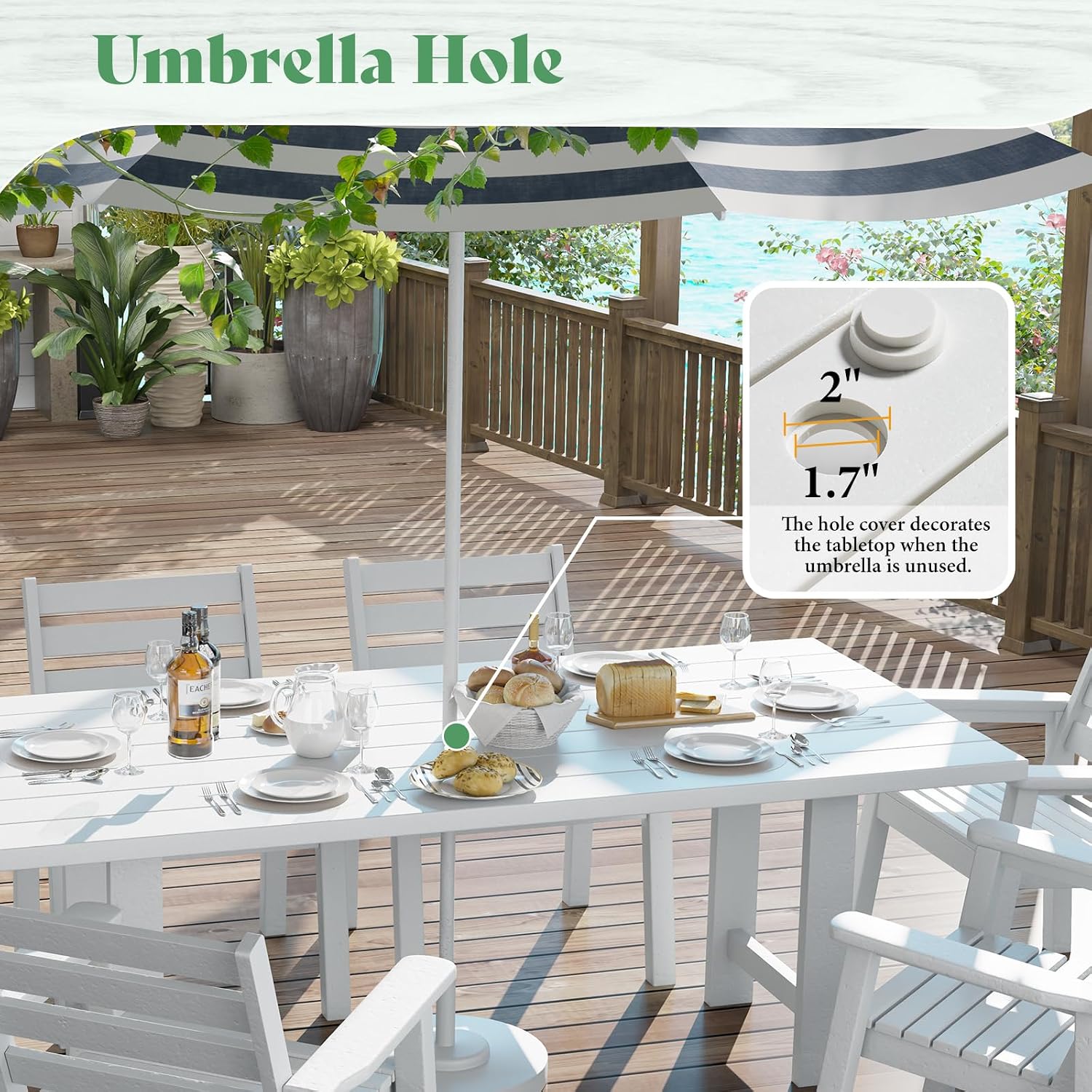 AMERLIFE Patio Dining Sets for 12 Person, HDPE Dining Set with 2 Tables, 12 Dining Chairs and Umbrella Hole for Backyard, Poolside, Porch, Seaside, White