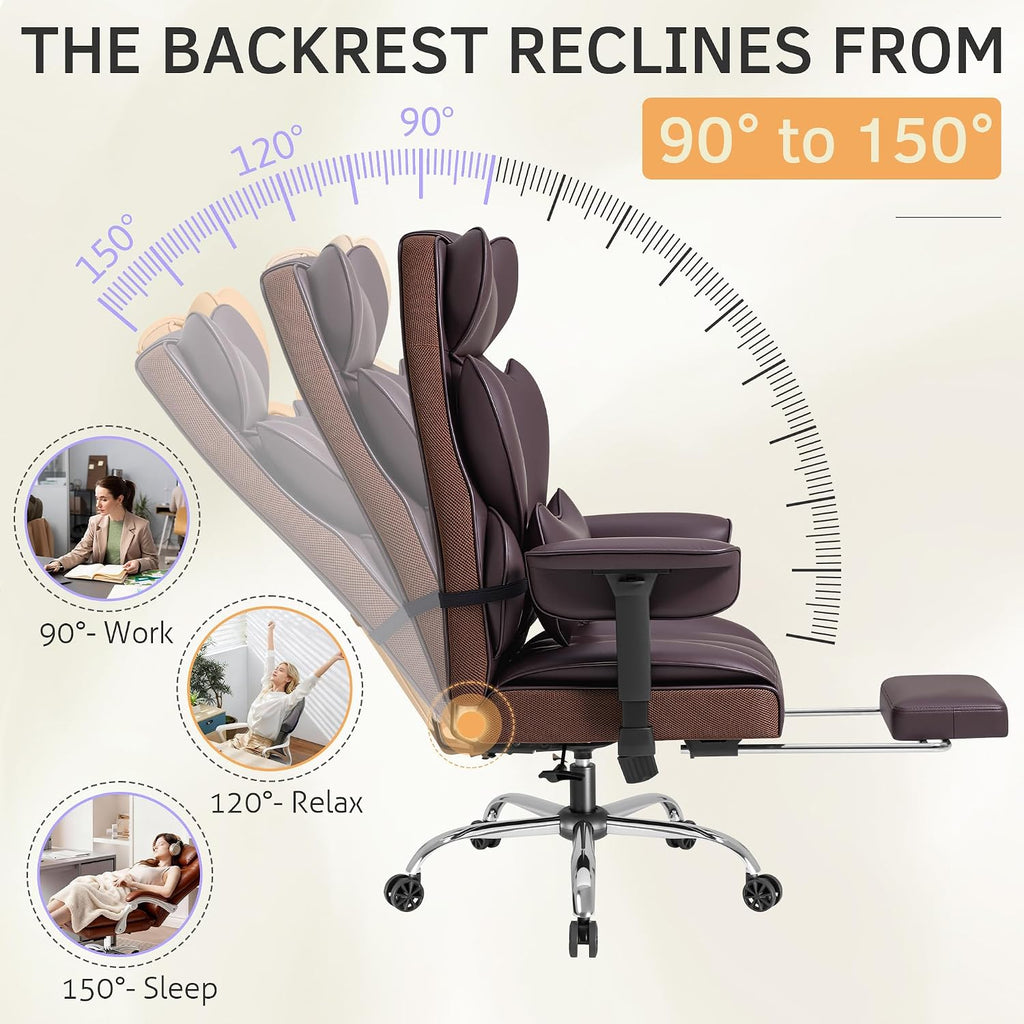 Furmax Big and Tall Office Chair, High Back Gaming Chair with Footrest for Heavy People, 400LBS Ergonomic Comfy Office Chair with Adjustable Armrests for Home Office (Brown)