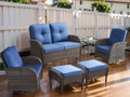 HUMMUH Patio Furniture 6-Piece PE Wicker Outdoor Conversation Set,All-Weather Rattan Swivel Chairs with Ottomans Glider Loveseat for Backyard,Poolside,Deck