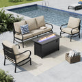 MFSTUDIO 4 Pieces Patio Conversation Sets, All Weather Metal Frame Outdoor Furniture Set Patio Sofas with 1 x 45 Rectangular Propane Fire Table, 1 x 3-Seat Sofa, 2 x Sofa Chairs, Beige Cushion