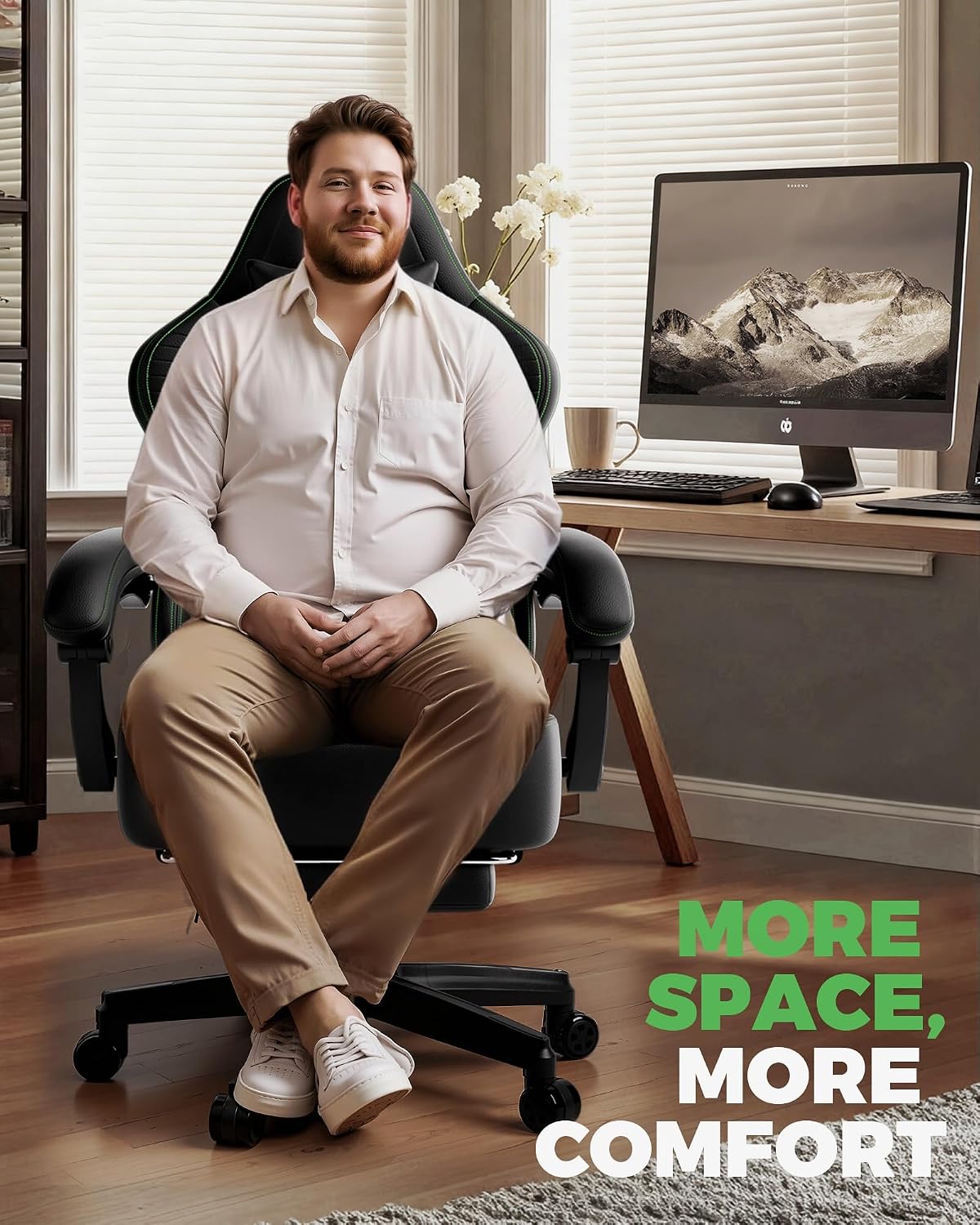 GTPLAYER Gaming Chair for Adults, Ergonomic Video Game Chairs, Footrest & Linkage Armrest, Reclining High Back Silla Gamer with Wider Seat for Home Office, Ace Pro, Black & Green