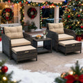 5 Pieces Patio Furniture Set, Hand-Woven Rattan Patio Conversation Set with Soft Cushions & Coffee Table, Outdoor Chairs with Hidden Ottoman for Porch, Lawn, Garden, Balcony, Brown