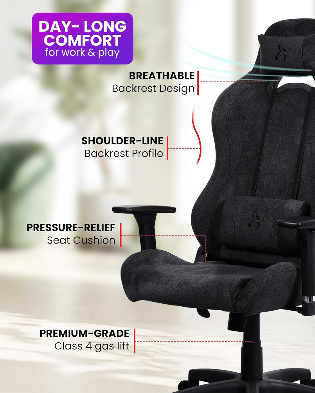 Arozzi Torretta Gaming Chair - Soft Fabric Ergonomic Gaming Chair for Adults Adjustable Backrest with Neck & Lumbar Pillows - Swedish Design Home Office Setup Professional Computer Chairs, Pure Black