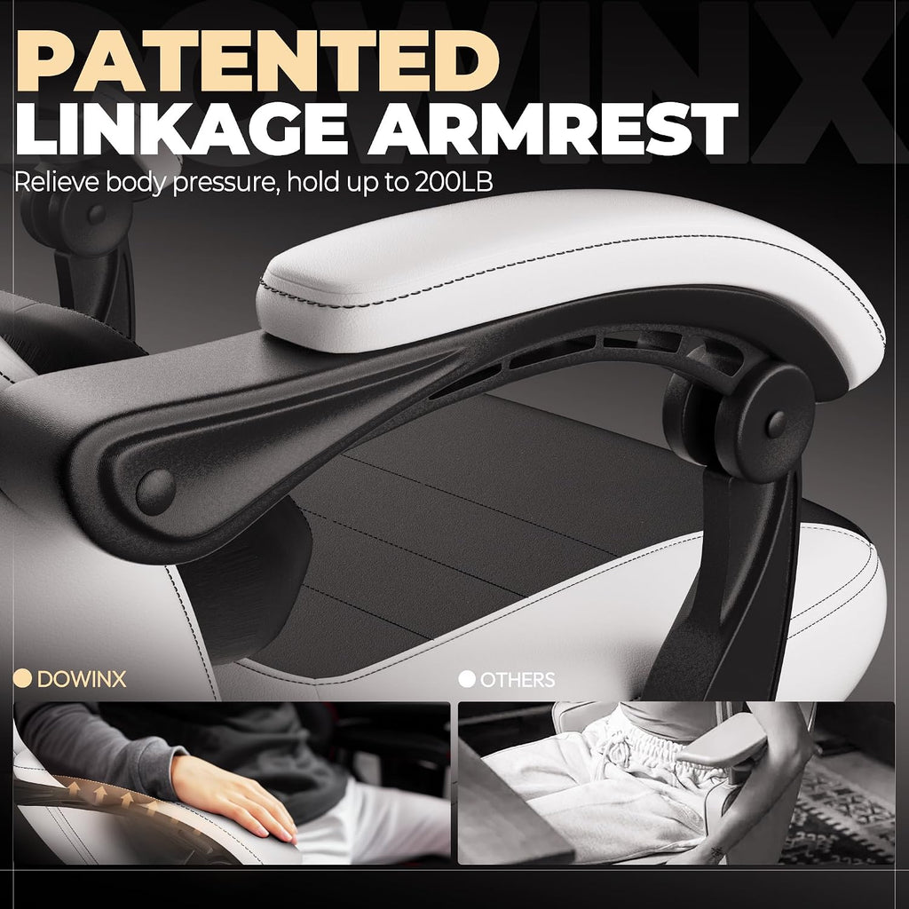 Dowinx Gaming Chair with Footrest,Big and Tall Game Chair for Heavy People, Gamer Chair with Massage Lumbar Support,Ergonomic Computer Gaming Chair for 200lbs (White)