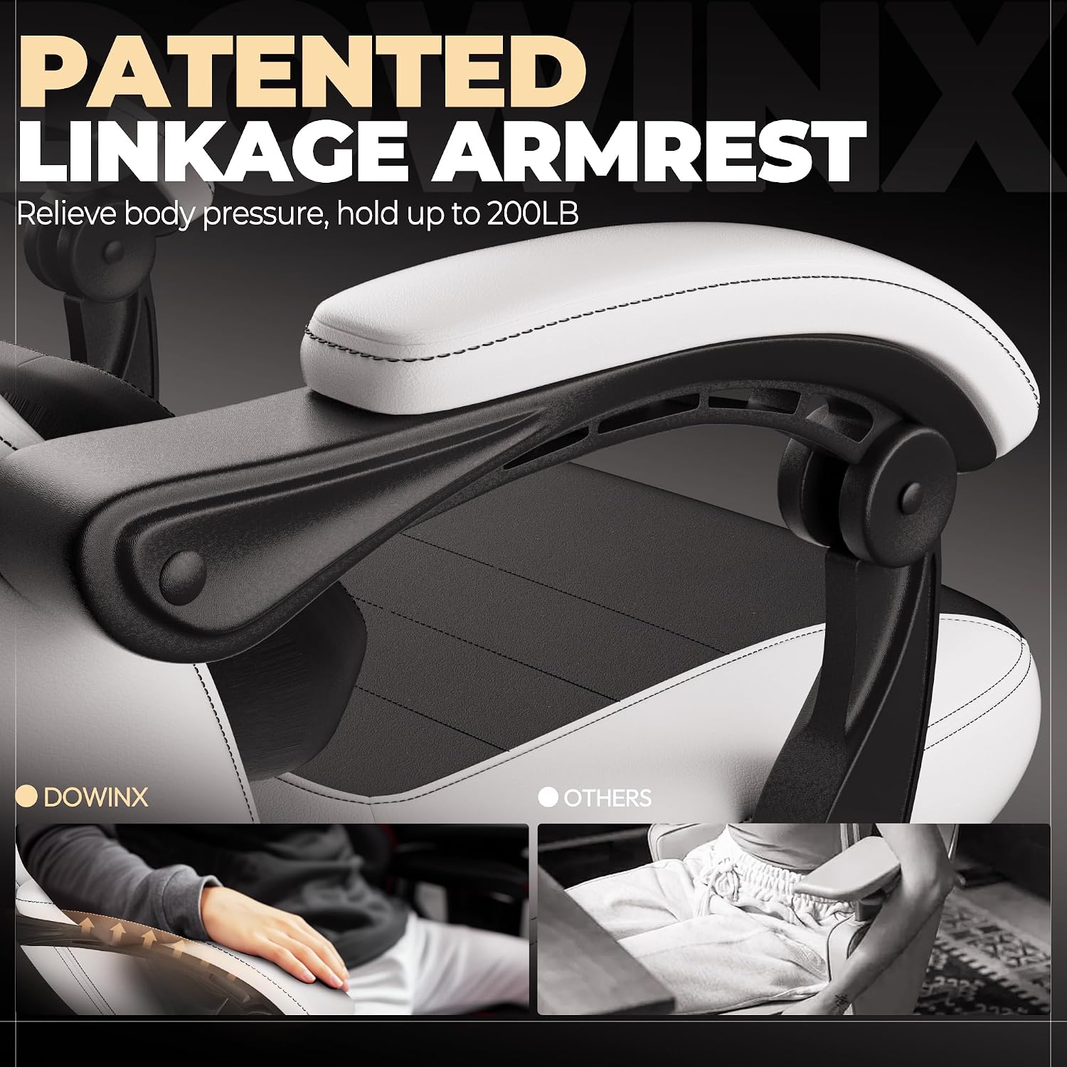 Dowinx Gaming Chair with Footrest,Big and Tall Game Chair for Heavy People, Gamer Chair with Massage Lumbar Support,Ergonomic Computer Gaming Chair for 200lbs (White)