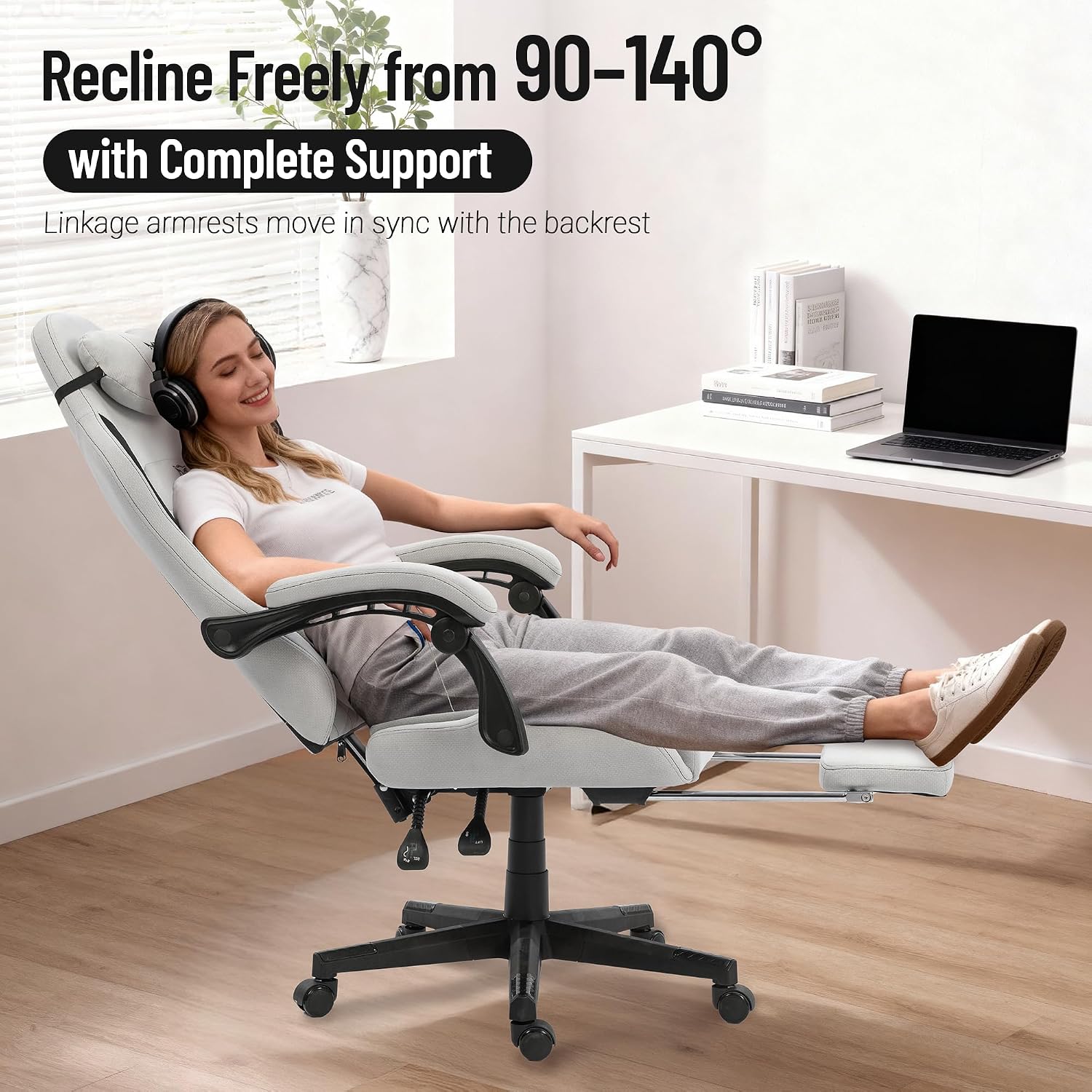 Big and Tall Gaming Chair Fabric with Pocket Spring Cushion, High Back Heavy Duty Gaming Chairs for Adults with Massage Lumbar Support, Ergonomic Computer Chair with Footrest for 400LBS Gray