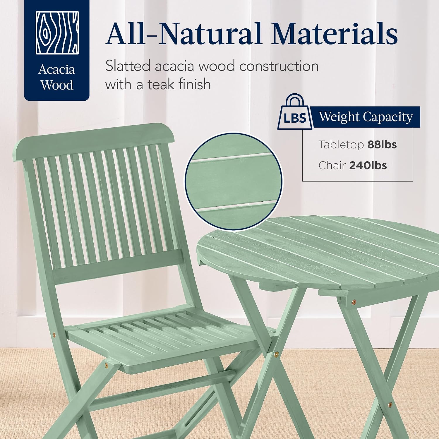 Best Choice Products 3-Piece Acacia Wood Bistro Set, Folding Patio Furniture for Backyard, Balcony, Deck w/ 2 Chairs, Round Coffee Table, Teak Finish - Mint