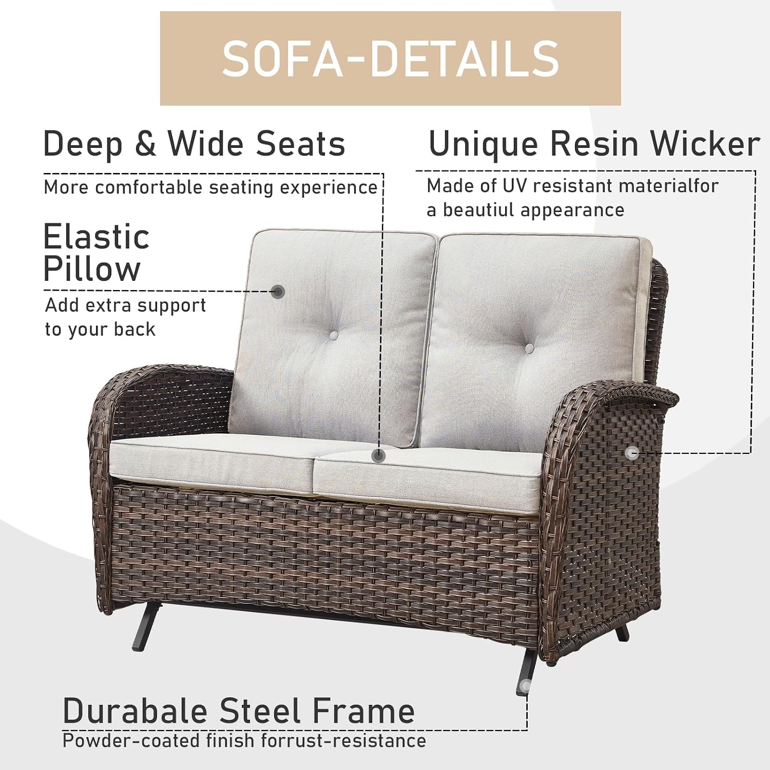 HUMMUH 5-Piece Patio Furniture PE Wicker Outdoor Conversation Set,All-Weather Rattan Swivel Chairs Outdoor Glider Couch for Backyard,Poolside,Deck