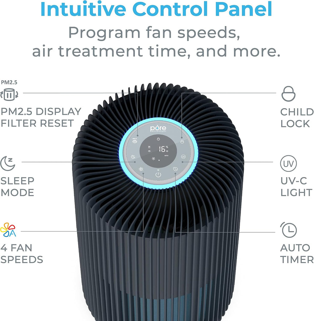 Pure Enrichment PureZone Turbo Smart Air Purifier for Large Rooms (1050 sq. ft. in 30 min.) - 5 Stage Filtration, Smartphone Compatible, Traps Germs, Smoke, & Dust (Graphite)