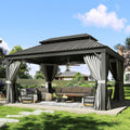 Aoxun 12' x 16' Permanent Hardtop Gazebo with Galvanized Steel Double Roof and Aluminum Frames Outdoor Large Pavilion Gazebo for Patio Deck Garden, Nettings and Curtains Included, Gray