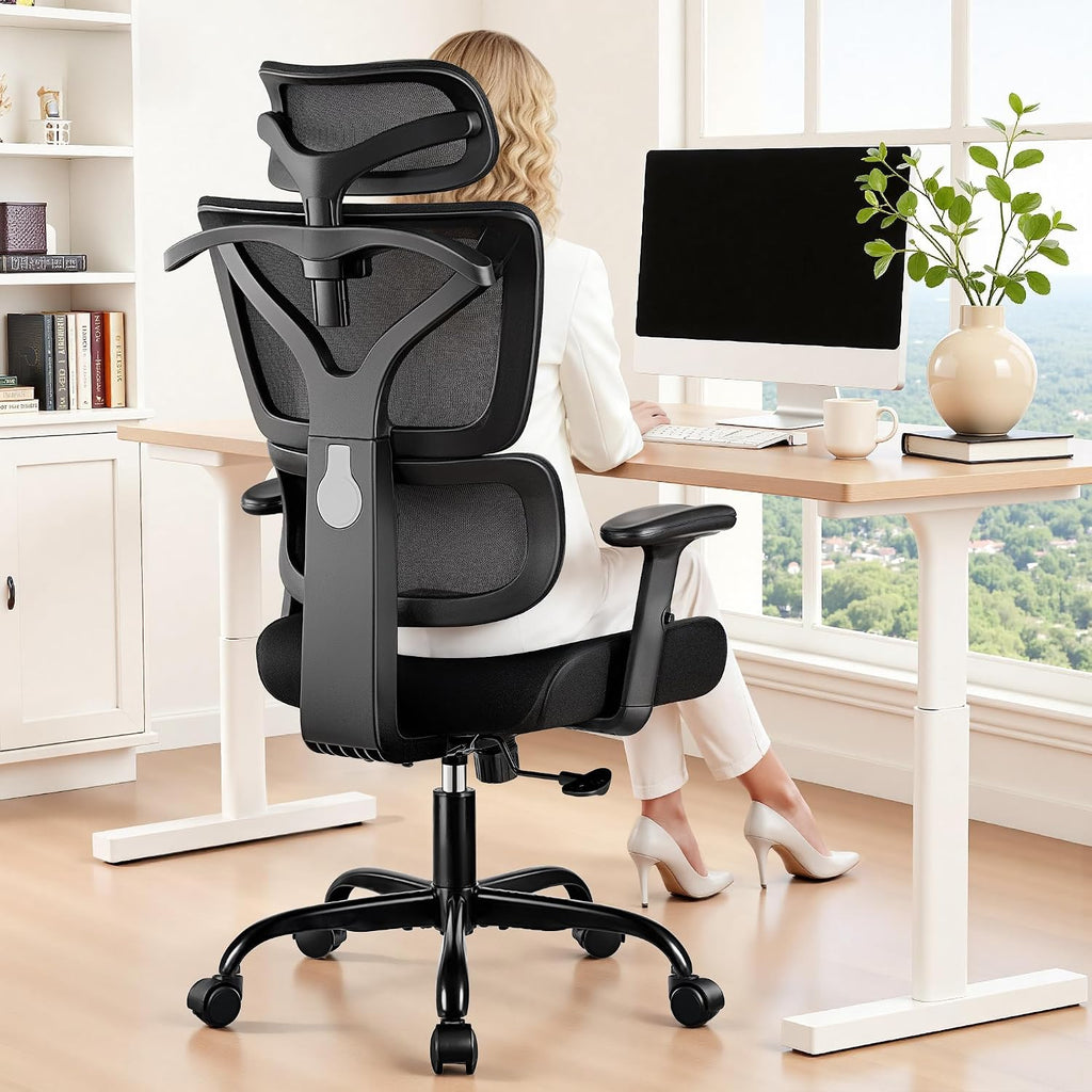 Ergonomic Office Chair High Back Desk Chair with Lumbar Support, Breathable Mesh Computer Chair with Adjustable Armrests Height, Reclining Big and Tall Gaming Chair for Home Office(Black 4Pack)