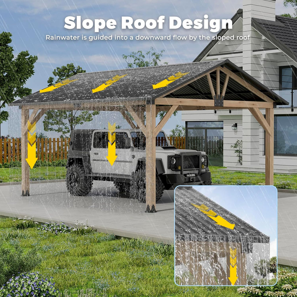 LVUYOYO 13' x 15' Wood Gazebo, Outdoor Hardtop Gazebo, Galvanized Steel Gable Roof Pergola, Outdoor Pavilion for Patio, Backyard, Garden, Deck