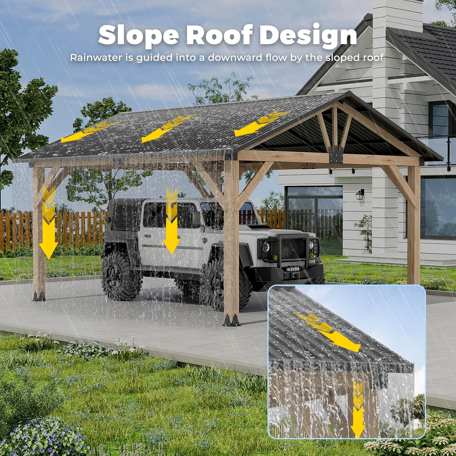 LVUYOYO 13' x 15' Wood Gazebo, Outdoor Hardtop Gazebo, Galvanized Steel Gable Roof Pergola, Outdoor Pavilion for Patio, Backyard, Garden, Deck