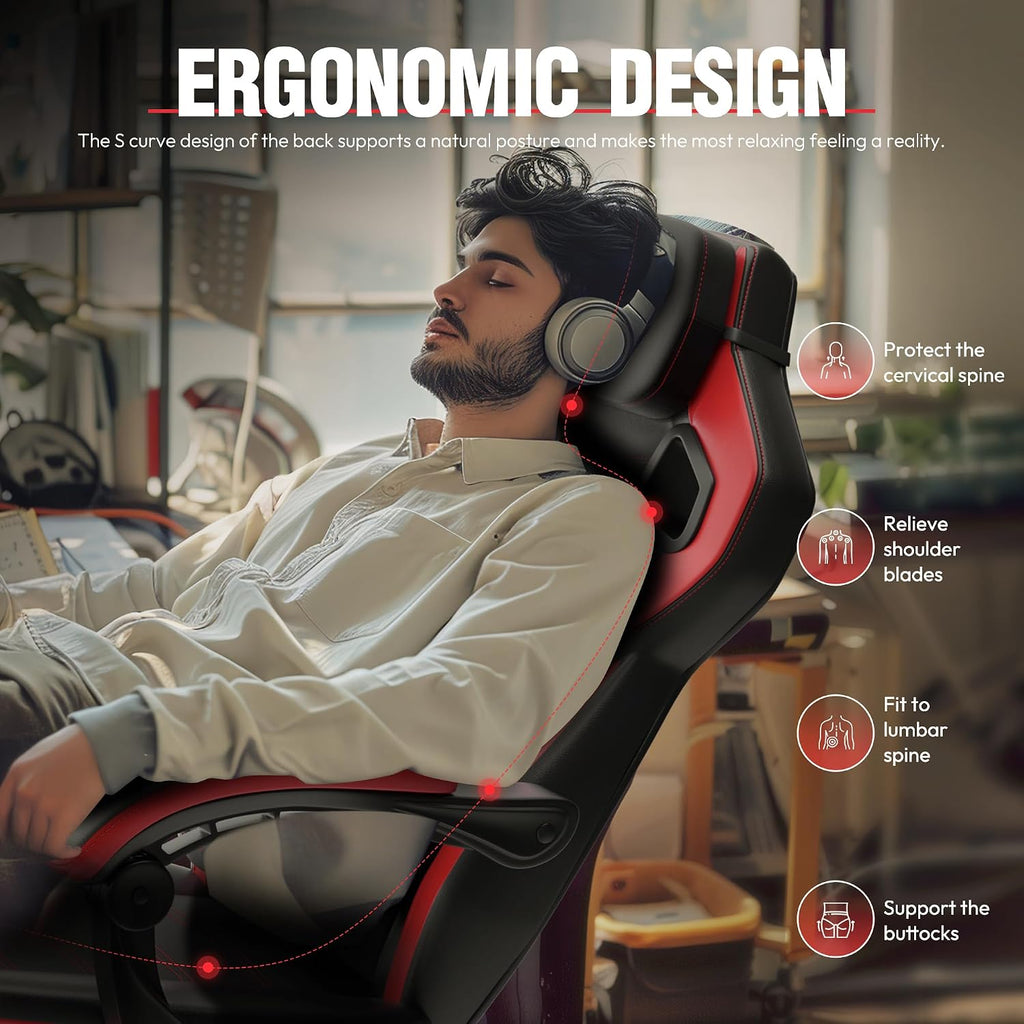 Dowinx Gaming Chair with Footrest, Big and Tall Gaming Chair for Heavy People, Gamer Chair for Adult with Massage, Ergonomic Gaming Chair with headrest, Computer Game Chair for 200lbs, Red