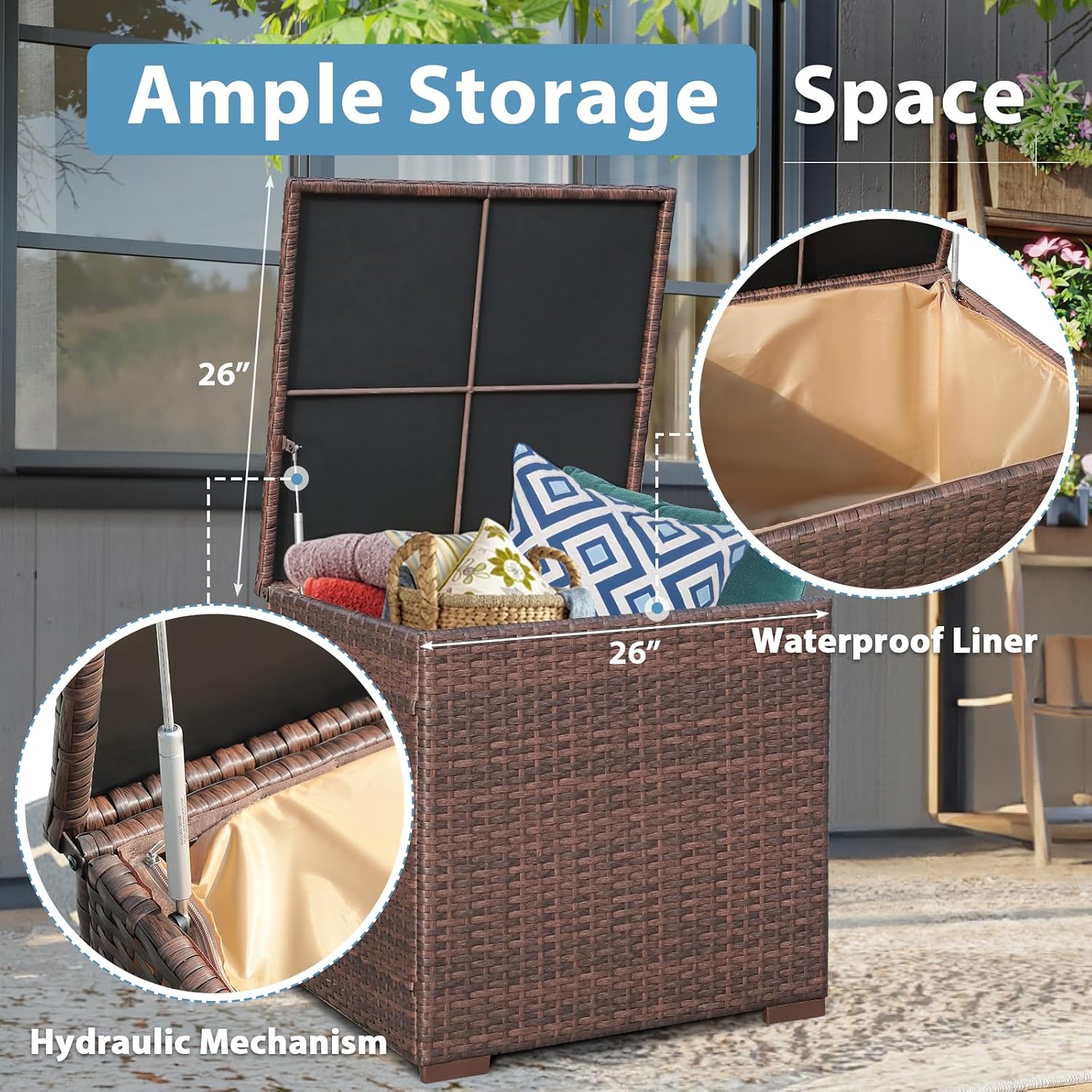 JOIVI 8 Pieces Outdoor Patio Furniture Set with 88 Gallon Storage Box, Rattan Wicker Patio Conversation Set with Coffee Tea Table, Outdoor Sectional Furniture Sofa Set with Cushions, Brown