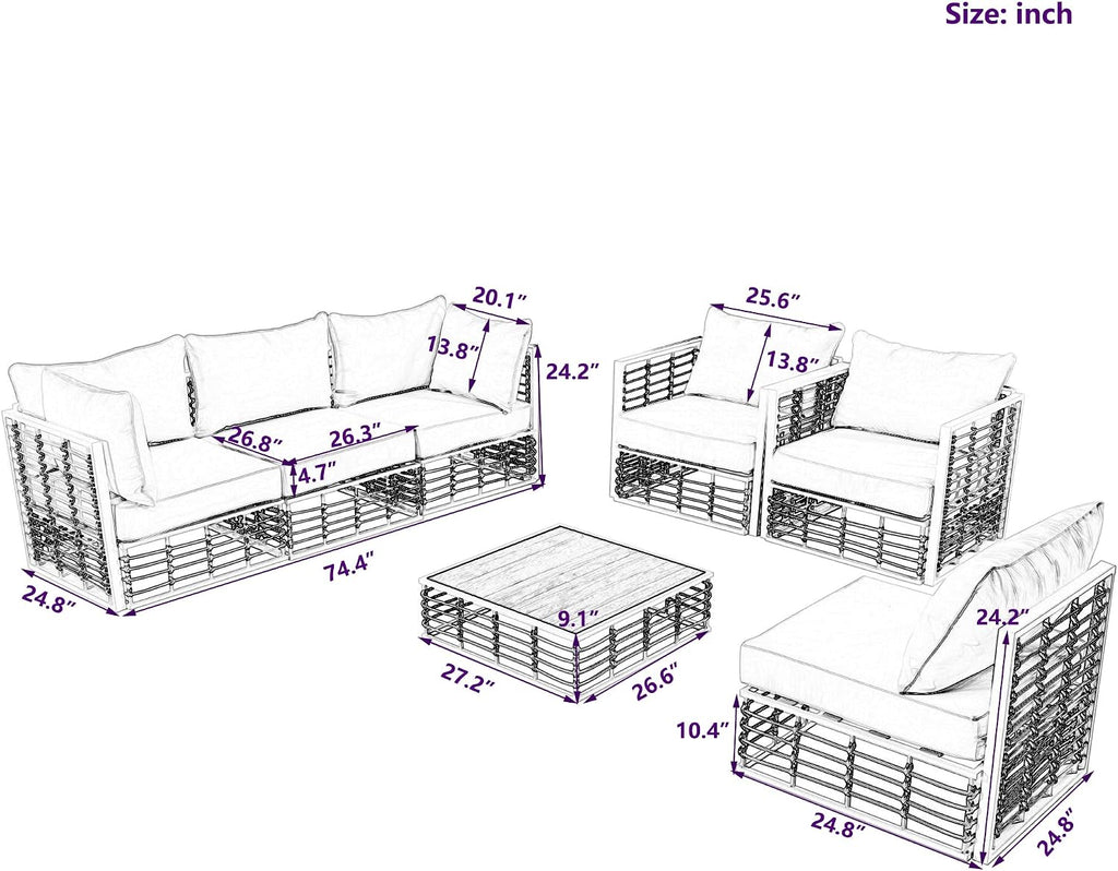 LUMISOL 7 Piece Patio Furniture Set, Metal Outdoor Sectional Sofa, All Weather Garden Conversational Furniture Set with Thick Cushions and Coffee Table for Indoor, Outdoor, Grey