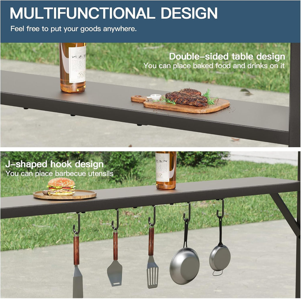 Kullavik 8' x 5' Hardtop Grill Gazebo,Outdoor BBQ Gazebo with Galvanized Steel Roof and Ceiling Hook,BBQ Pavilion with 2 Side Shelves and 5 Side Hooks for Patio Lawn Backyard Garden