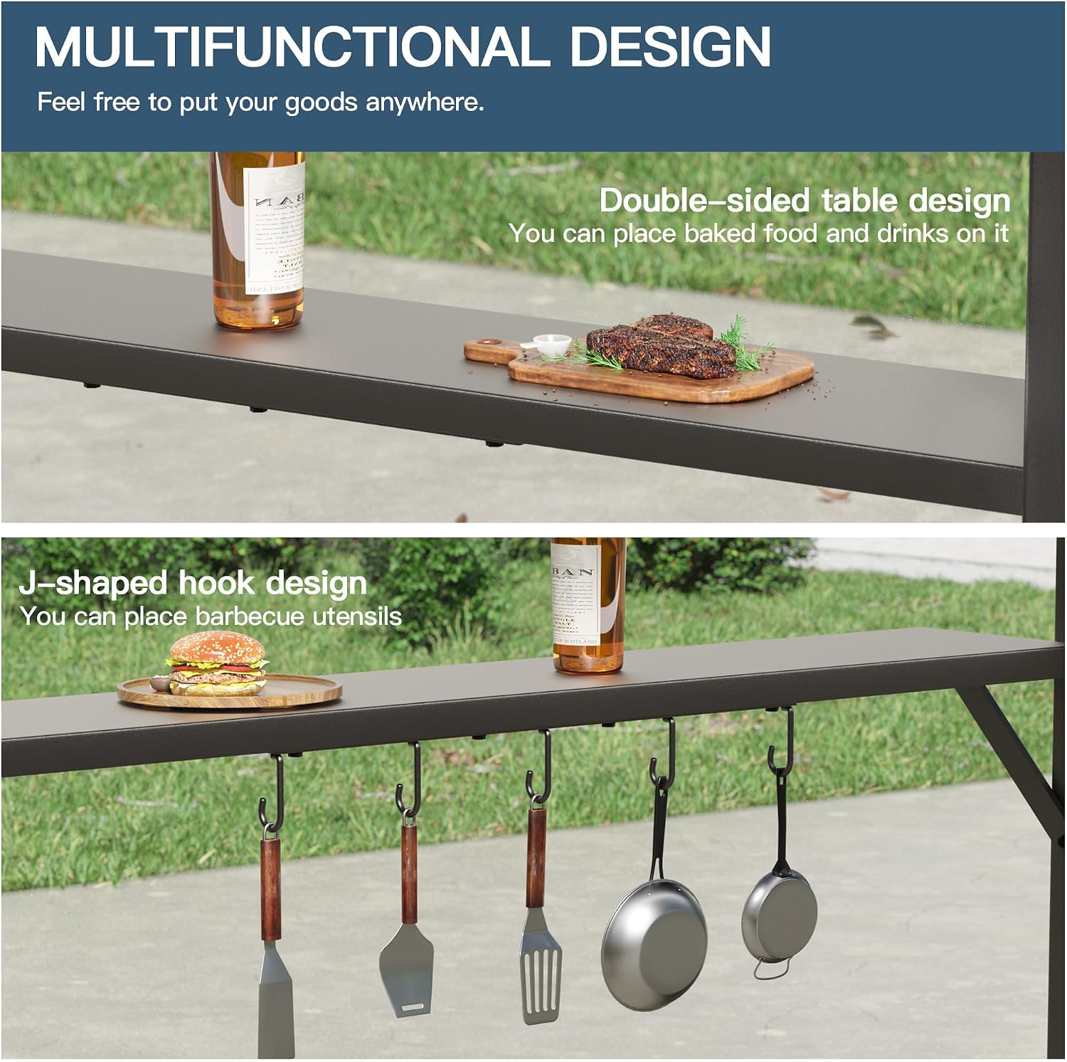 Kullavik 8' x 5' Hardtop Grill Gazebo,Outdoor BBQ Gazebo with Galvanized Steel Roof and Ceiling Hook,BBQ Pavilion with 2 Side Shelves and 5 Side Hooks for Patio Lawn Backyard Garden