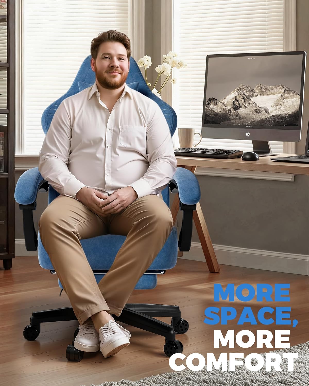 GTPLAYER Gaming Chair for Adults, Ergonomic Video Game Chairs, Footrest & Linkage Armrest, Reclining High Back Silla Gamer with Wider Seat for Home Office, Ace Pro, Blue(Velvet)