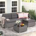 JOIVI Outdoor Patio Furniture Sets, 3-Piece All Weather Wicker Outdoor Conversation Set, Rattan Sectional Sofa Set, Patio Couch with Tempered Glass Table for Porch, Garden, Dark Gray