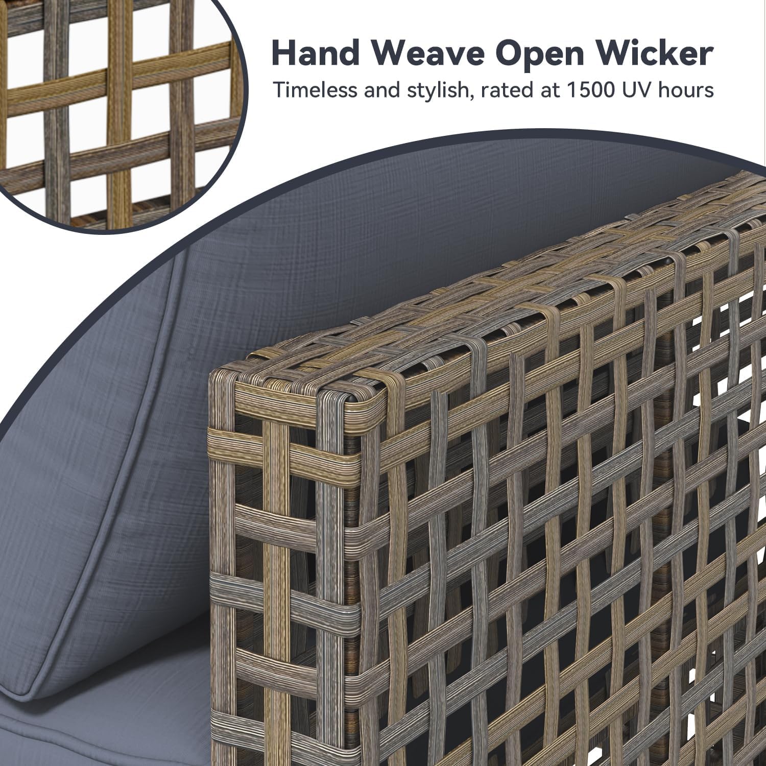 U-MAX 7-Piece Patio Furniture Set with Coffee Table, Boho Outdoor Furniture Set Sectional Sofa Wicker Conversation Set with Dark Brown Rattan & Dark Grey