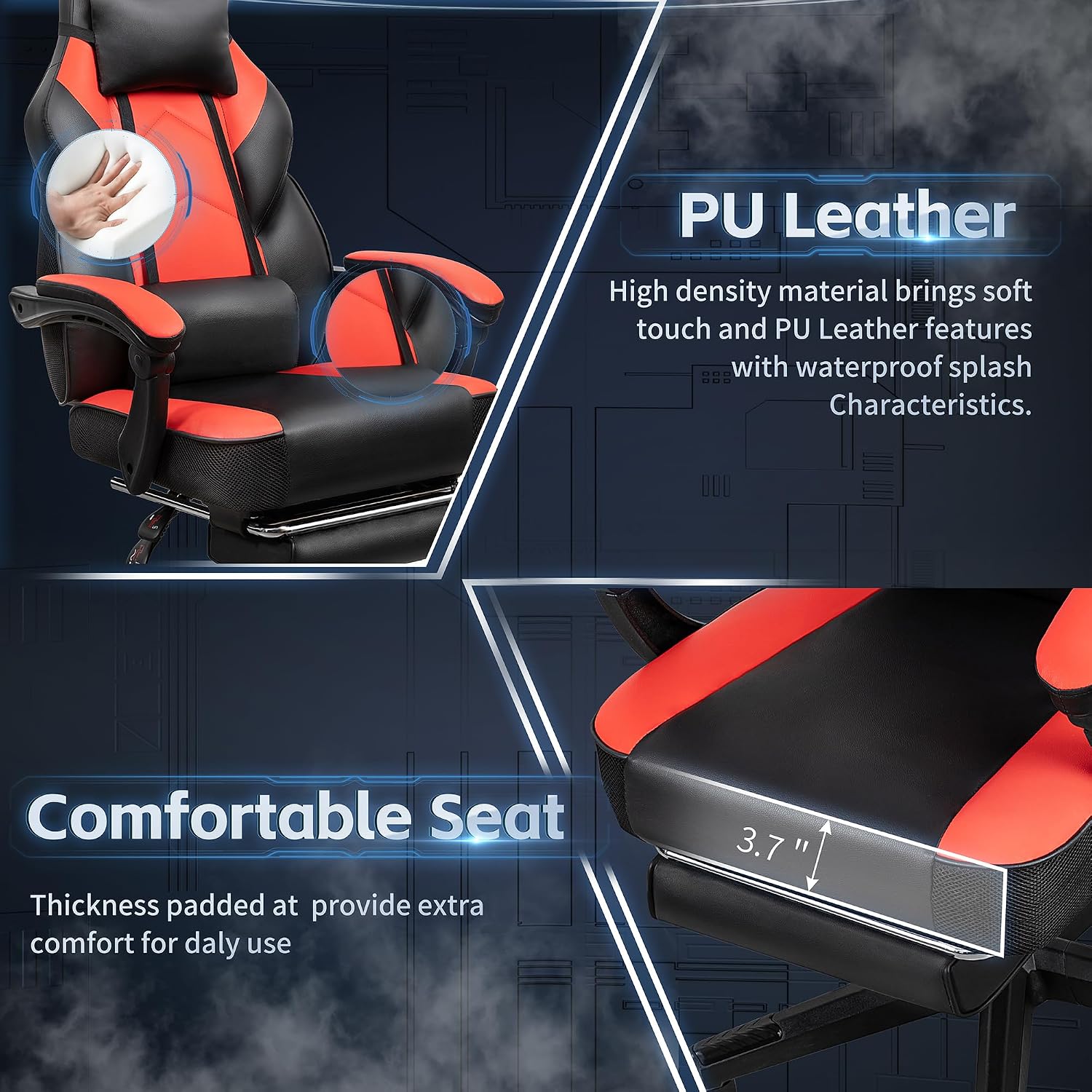 Gaming Chairs for Adults, Computer Chair with Footrest, High Back, Big and Tall Gamer Chair's with Massage Lumbar Support, 360° Swivel Height Adjustable Computer Chaires, Dark Red