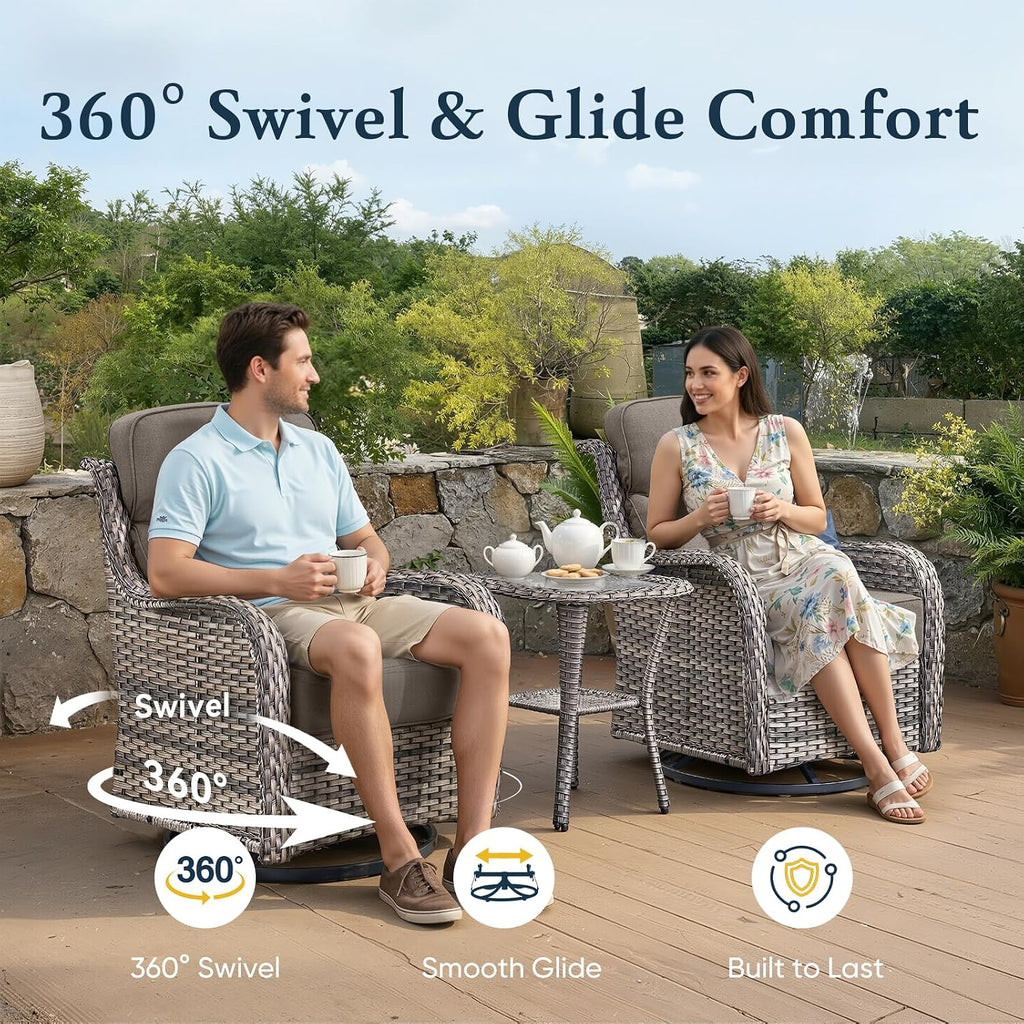 Belord Luxury 6' Thick Cushioned 6 Pieces Patio Furniture Set with Outdoor Couch, Wicker Outdoor Conversation Set with High Back Swivel Rocker Chairs for Deck Porch Yard and Poolside - Grey+Grey