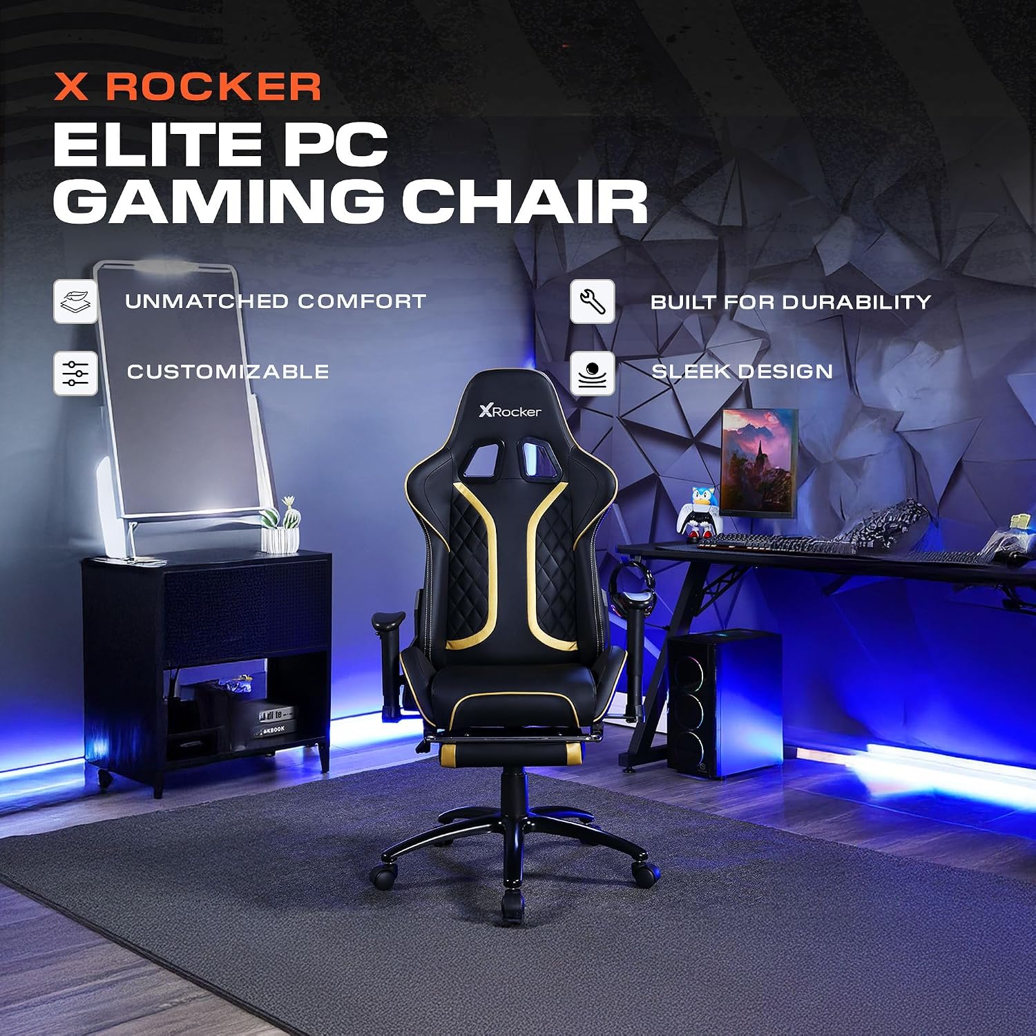 X Rocker PC Computer Gaming Desk Chair with Wheels, College Dorm Room Essentials for Guys and Girls, Adjustable, Ergonomic Office Chair, Gifts for Gamers