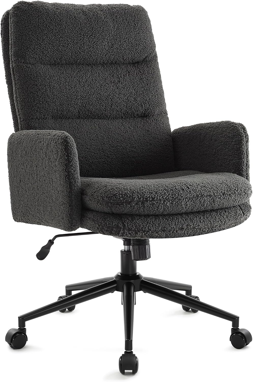 IWMH Swivel Office Desk Chair, High-Back Armchair with Wheels, Height Adjustable Home Office Chair with Armrests,Upholstered Computer Task Chair, Leisure Armchair Cashmere (Dark Grey)