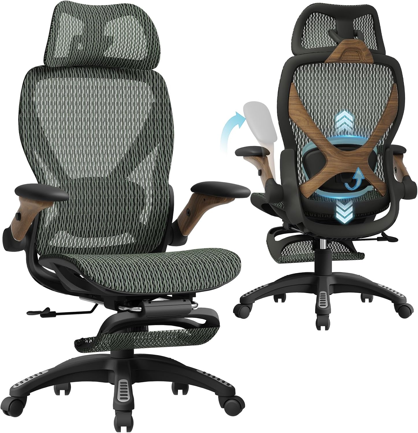 ELABEST X100 Ergonomic Mesh Office Chair with Footrest, Big and Tall Hone Desk Chair with 5D Flip-Up Arms, Adjustable 3D Lumbar Support,Gaming & Executive Computer Chairs