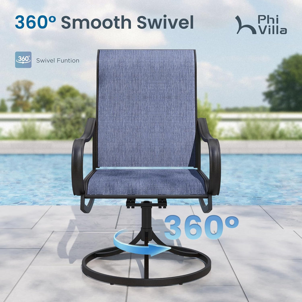 PHI VILLA 5 PCS Outdoor Patio Dining Set with Swivel Dining Chairs (Blue) and 37'x 37' Metal Steel Dining Table(1.57' Umbrella Hole), All Weather Patio Dining Furniture Set for Deck Lawn Garden