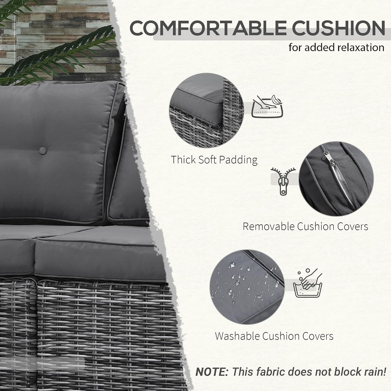 Outsunny 2 Piece Patio Wicker Corner Sofa Set, Outdoor PE Rattan Furniture, with Curved Armrests and Padded Cushions for Balcony, Garden, or Lawn, Gray