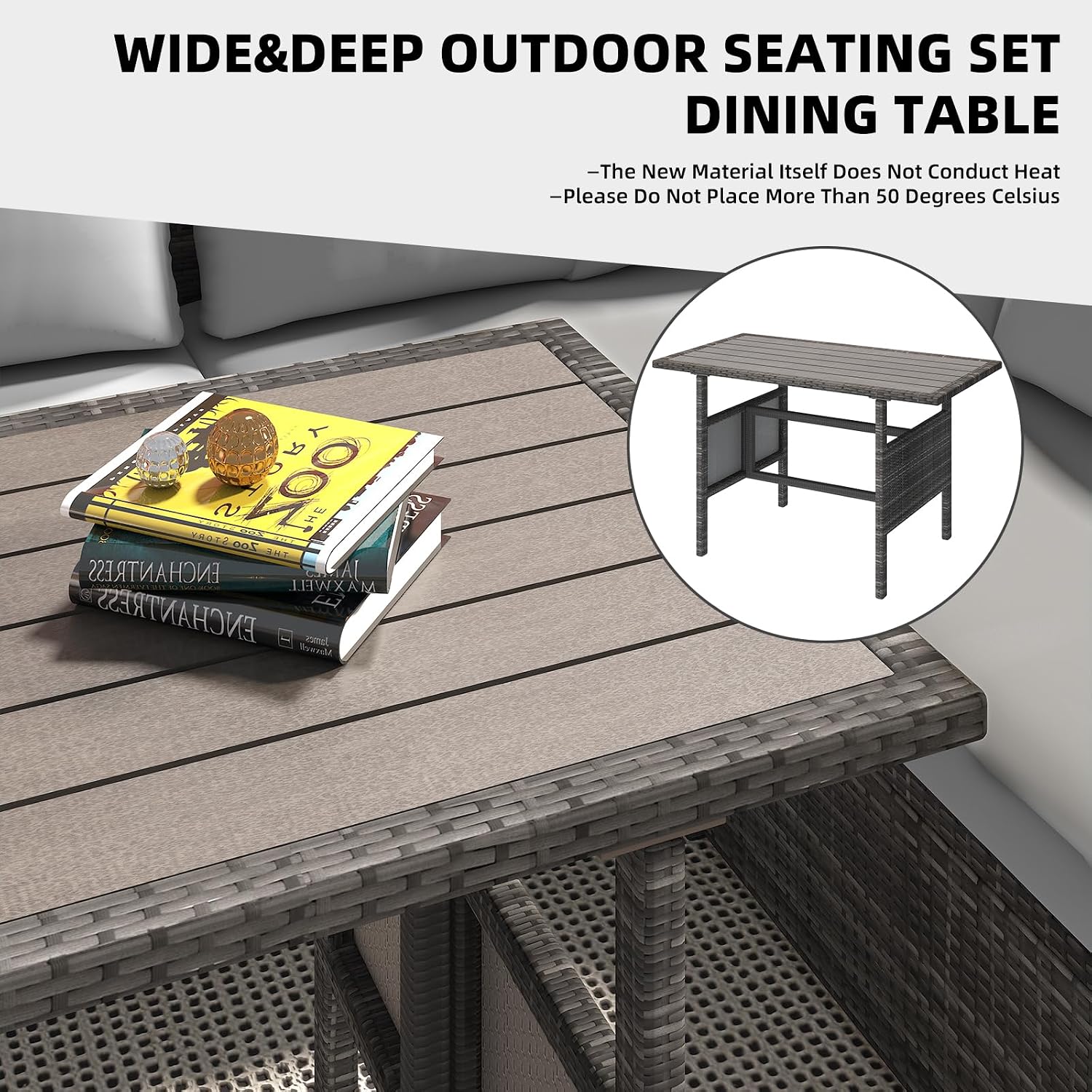 AECOJOY Outdoor Patio Furniture Set with Waterproof Cover, 7 Pieces Clearance Sectional Rattan Dining Table&Chairs, All Weather Wicker Conversation Sofa Couch, Grey Cushions&Grey Rattan