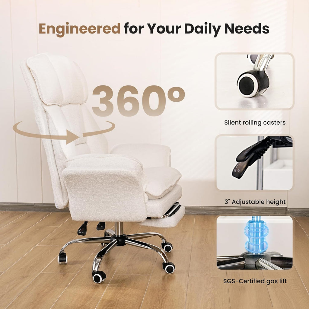 Big and Tall Office Chair, Flip Armrests for Pets & Cross Legged Sitting, Executive Ergonomic Computer Gaming Chair with Foot Rest, Crystal Velvet Wide Seat Reclining Desk Chair