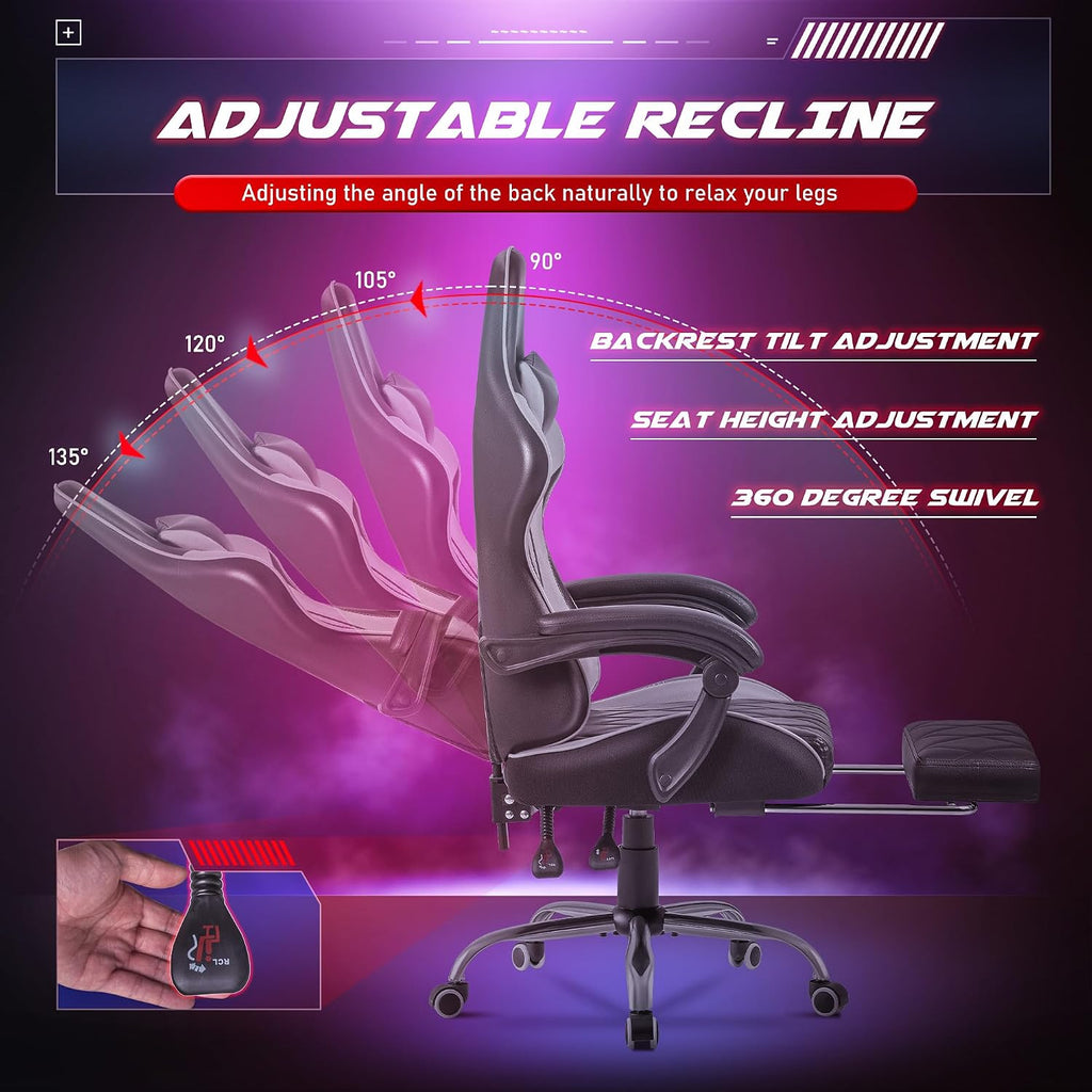 Homall Gaming Chair, Computer Chair with Footrest and Massage Lumbar Support, Ergonomic High Back Video Game Chair with Swivel Seat and Headrest (Grey)