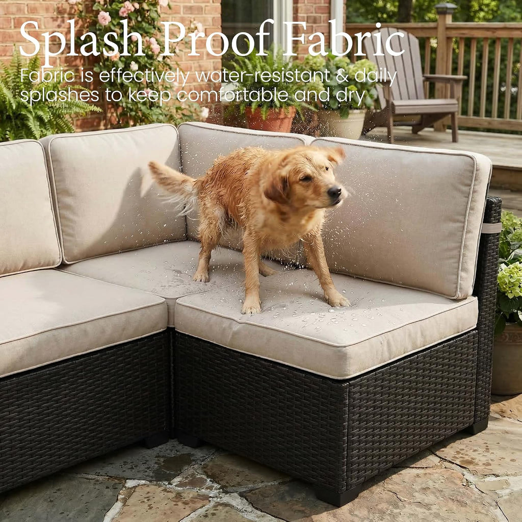 LayinSun 13 Pieces Outdoor Patio Furniture Set with 44' Fire Pit Table Rattan Sectional Sofa Conversation Sets