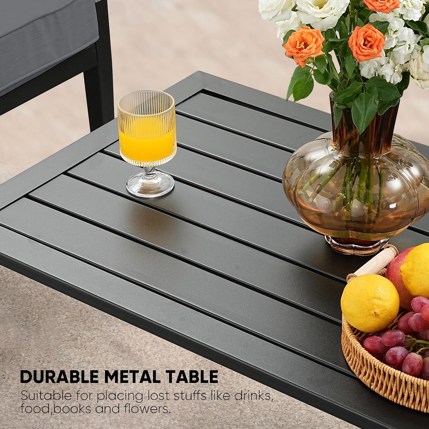 JOYURE 4 Pieces Patio Furniture Set w/loveseat,Coffe Table,Outdoor Conversation Metal Sofa with High Back and Thick Cushion,for Backyard,Garden,Grey