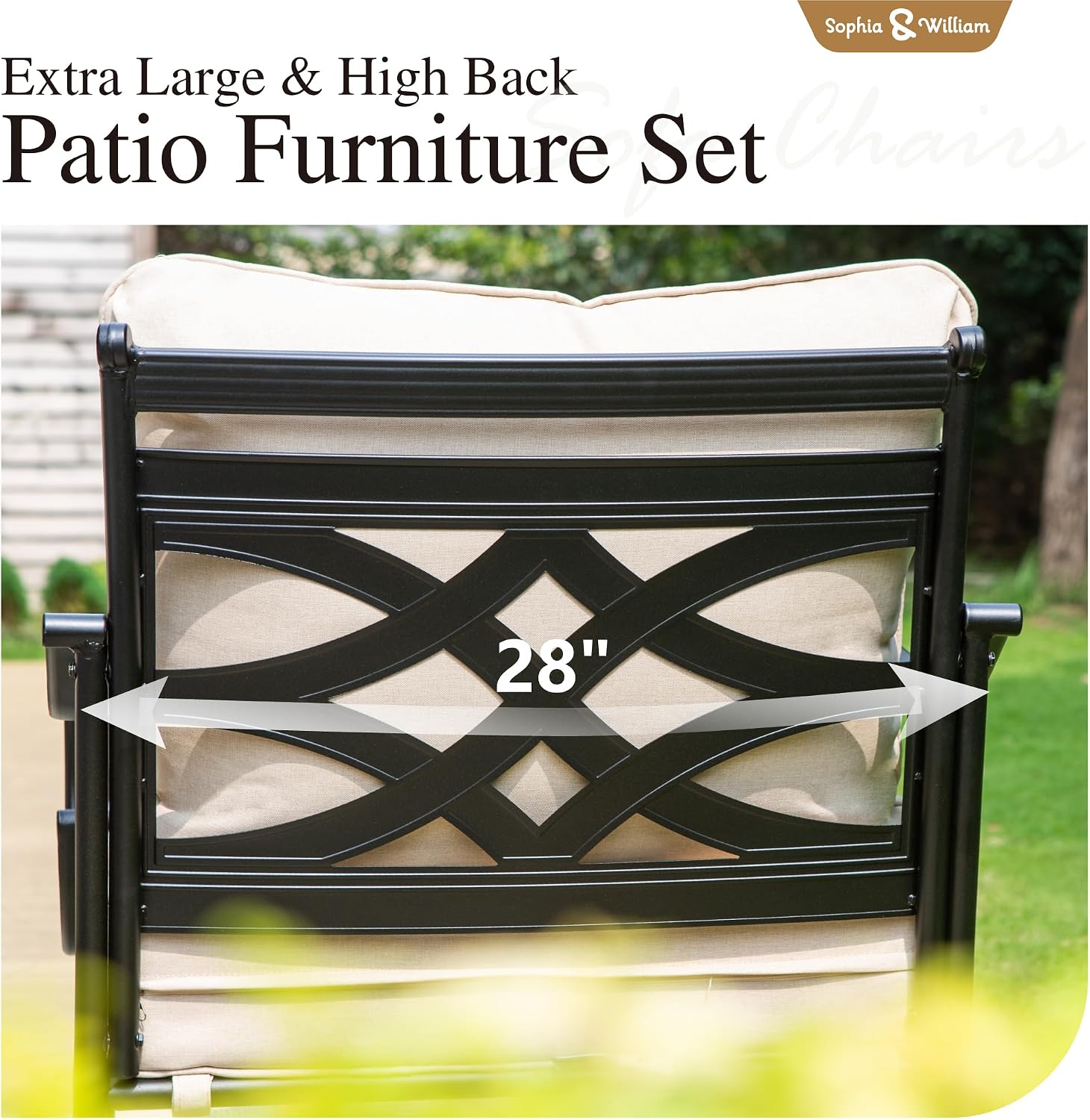 Sophia & William Extra Large & High Back Patio Furniture Set Metal Modern Outdoor Conversation Sets with Motion Chairs