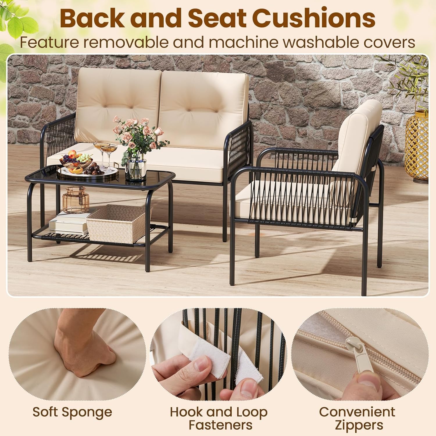 Tangkula 8 Pieces Patio Furniture Set, PE Rattan Sofa Chairs with Loveseat, Tempered Glass Coffee Table and Soft Cushions, Outdoor Conversation Set for Porch, Backyard, Garden and Poolside