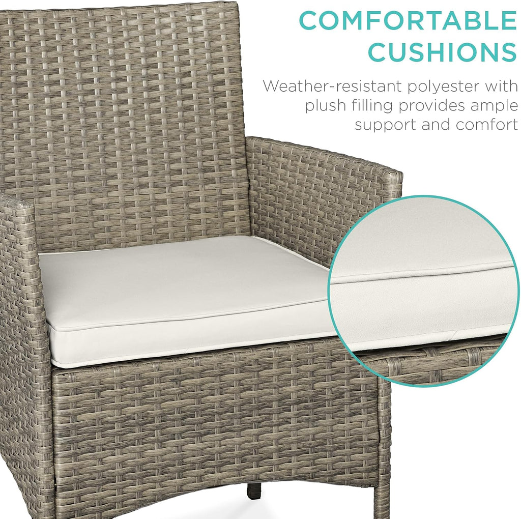 Best Choice Products 3-Piece Outdoor Wicker Conversation Bistro Set, Space Saving Patio Furniture for Garden w/Side Table - Taupe/White Sand