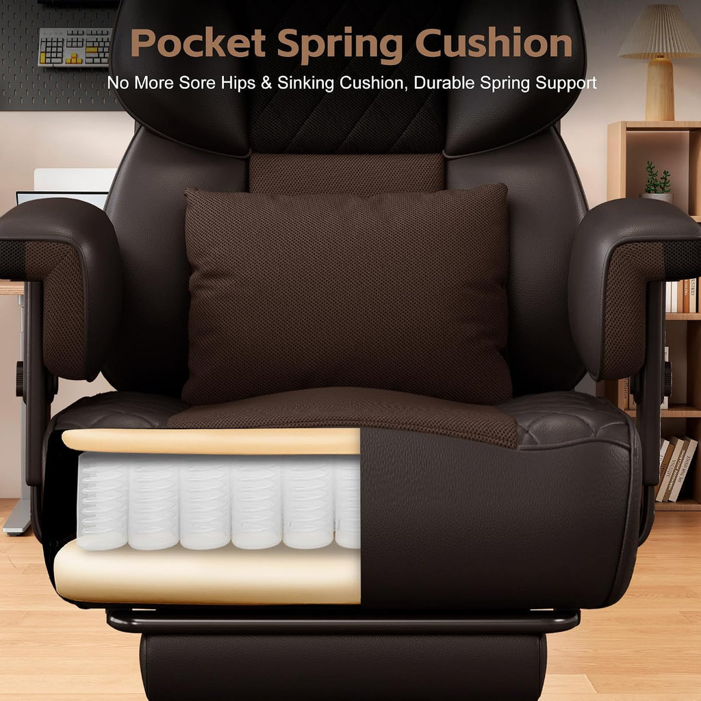 Vonesse Big and Tall Office Chair, Desk Chair with Soft Adjustable Armrests, Ergonomic High Back Gaming Chair with Lumbar Support, Executive Computer Chairs with Footrest (PU Leather, Brown)