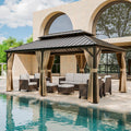 12x18 Hardtop Gazebo with Netting and Curtains, Galvanized Steel Double Roof Outdoor Pavilion with Aluminum Frame, Patio Gazebo for Deck, Garden, Lawn, Dark Brown/Tan