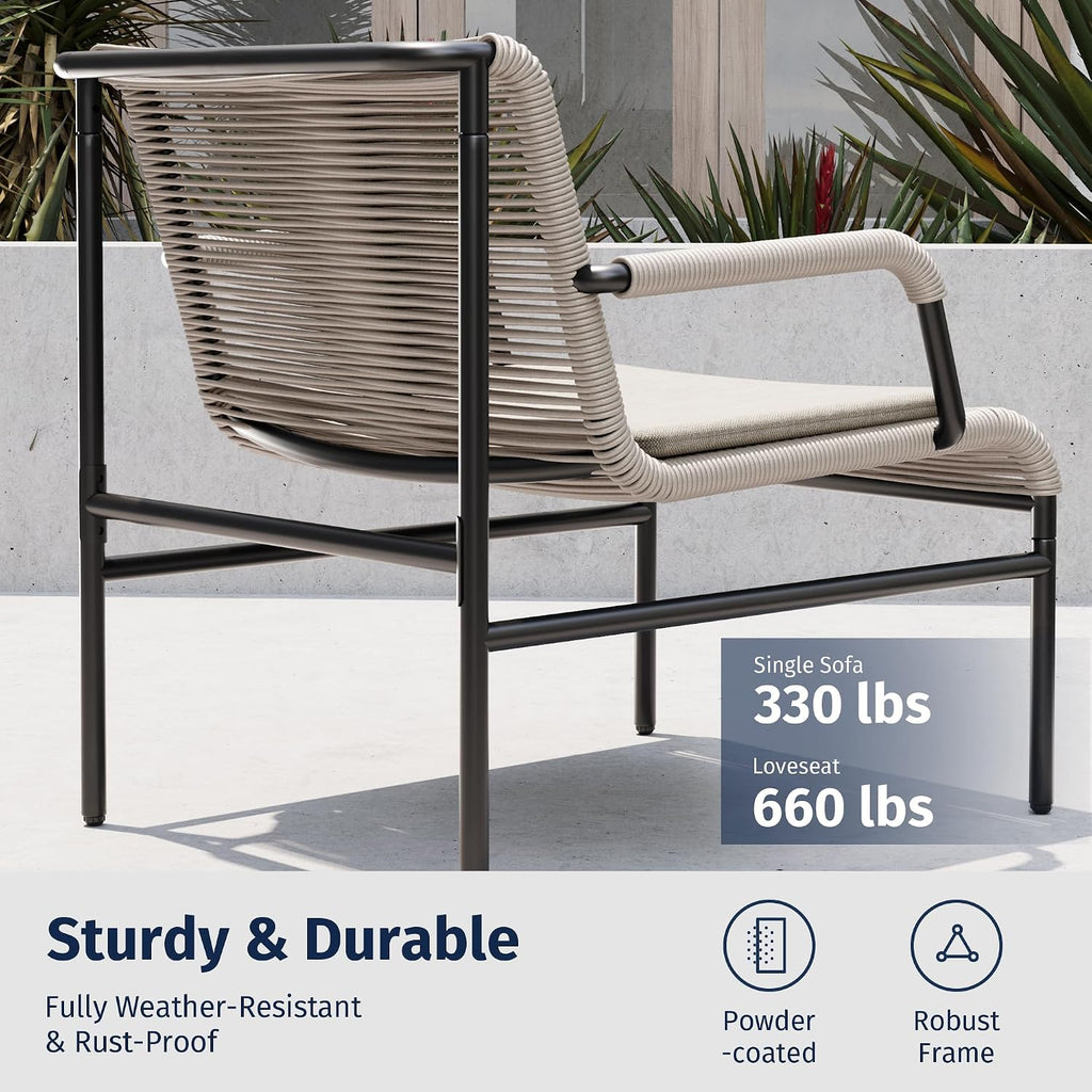 East Oak 4 Piece Patio Furniture Set, Outdoor Furniture with PE Wicker Rattan Chairs and Coffee Table, Modern Patio Conversation Set with Soft Pad for Garden, Backyard and Porch, Apricot